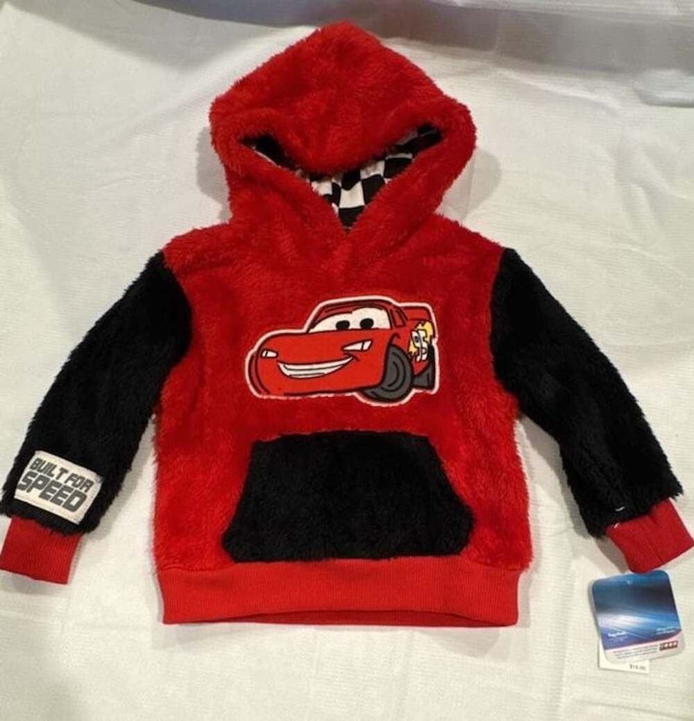 Disney Pixar Cars Lightning McQueen Fleece Hoodie Size 18M Red Black